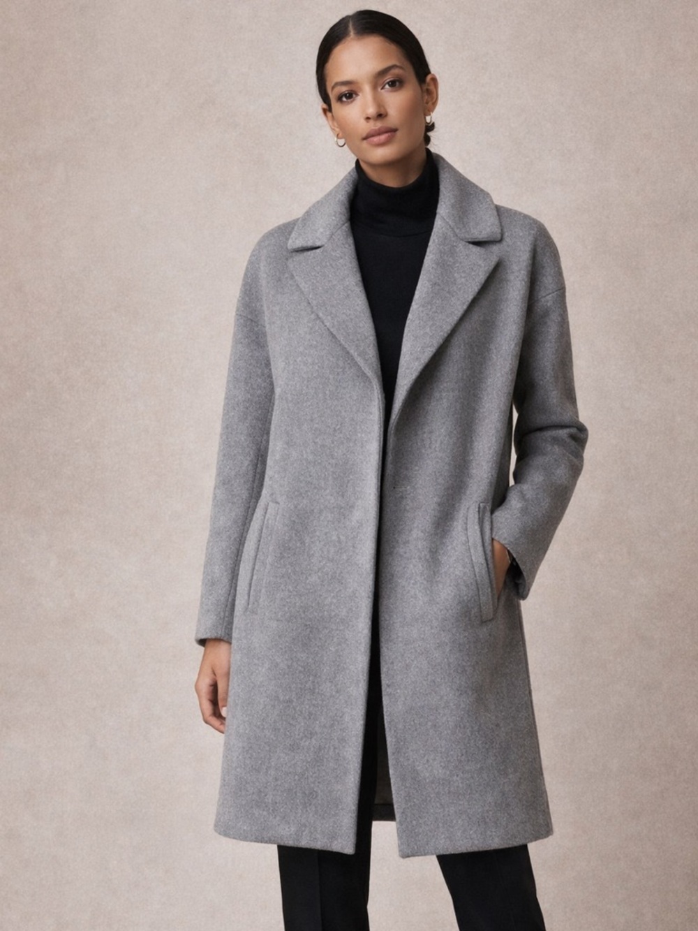 Elie Tahari Gray Wool Blend Coat Minimalist Snap Front Tailored Chic Jacket